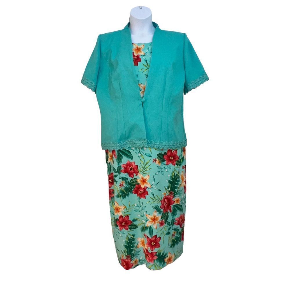 Koret Vintage Women's Dress Suit Teal Floral 16